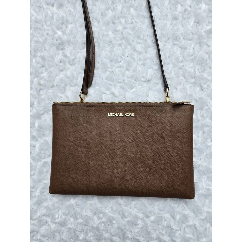 Michael Kors Brown Shoulder Bag Adjustable Strap Detachable Wallet Set Women